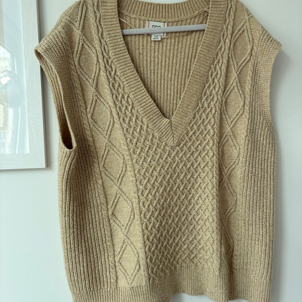 BDG Beige Cable Knit Sweater Vest